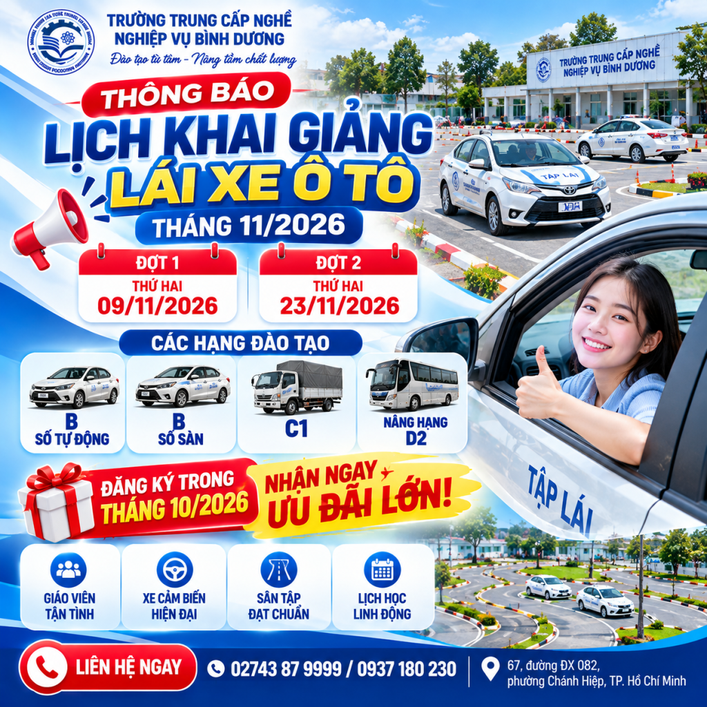 Lich khai giang lai xe thang 11 2026