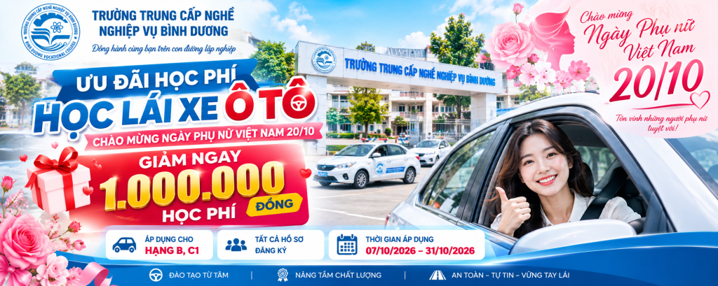 Ưu đãi học phí học lái xe ô tô chào mừng ngày Phụ nữ Việt Nam 20/10/2026